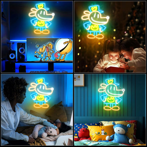 Dog Man LED Neon Sign – Vibrant Kids Bedroom Wall Decor | USB Powered Neon Light