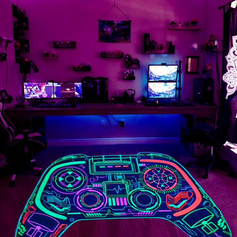 Gaming Rug Boys – Blacklight Glow In Dark Carpet | Non Slip Play Rug 60x39