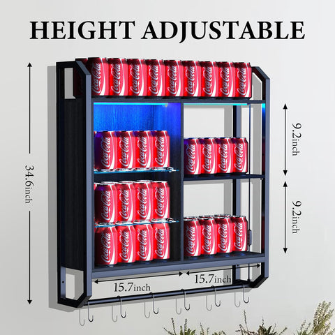 LED Floating Wall Shelf – Adjustable Glass Shelves, Hooks & RGB Lighting for Game Room