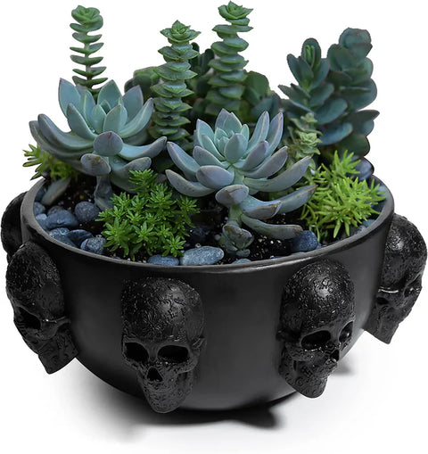 Halloween MultiSkull Candy Dish Trick or Treat Bowl & Plant Planter Pot 6"