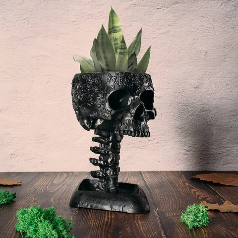 Skull with Backbone Plant Planter Pot 6"