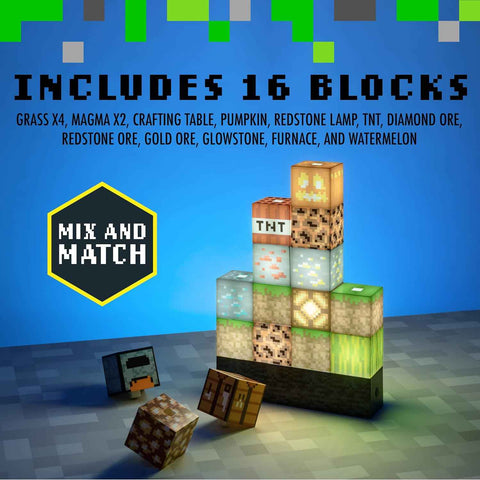 Minecraft Night Light – LED Block Lamp | Custom Stackable Light Blocks for Gaming Room