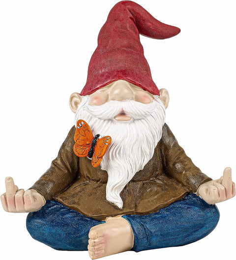 Large Meditating Zen Garden Gnome Statue Figurine - Middle Finger Angry Namaste