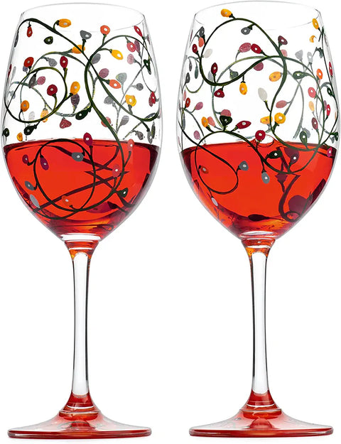 Stemmed Christmas Lights Wine Glasses Set of 2