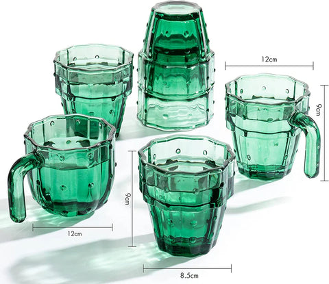 Cactus Stackable Glasses, Stacktus Gifts, Set of 6-10 oz Cactus Shape Glasses With Handles