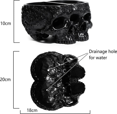 Double Head Skull Halloween Candy Bowl, Planter Pots 4" H Polyresin Spooky Skulls Server Tray