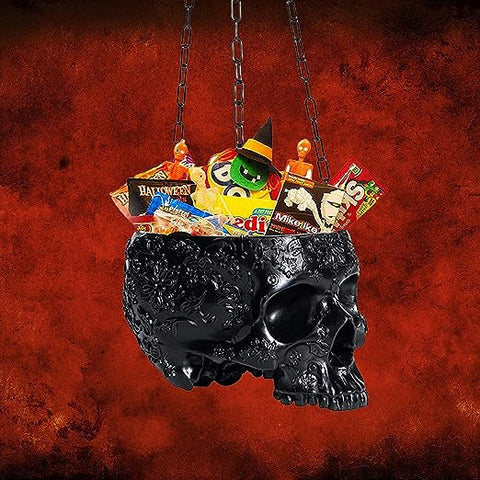 skeleton pot plant Skeleton Hanging Skull Plant Planter Pot Black - with Metal Chain & Hook