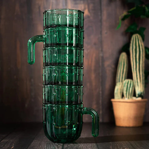 Cactus Stackable Glasses, Stacktus Gifts, Set of 6-10 oz Cactus Shape Glasses With Handles