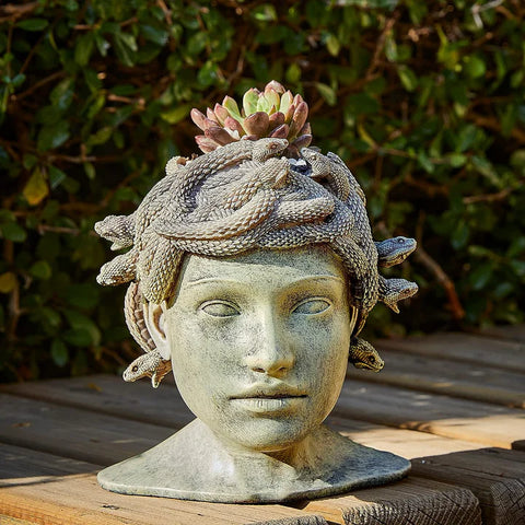 Medusa Head Planter, Large Solid Stone Face Planter