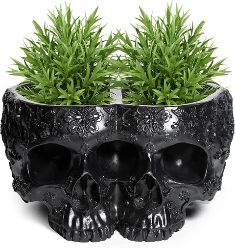 Double Head Skull Halloween Candy Bowl, Planter Pots 4" H Polyresin Spooky Skulls Server Tray