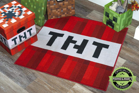 Minecraft TNT Area Rug - Pixelated Game Rug | 39-Inch Square Polyester Carpet