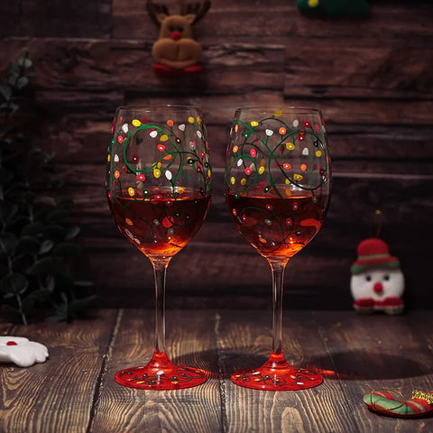 Stemmed Christmas Lights Wine Glasses Set of 2