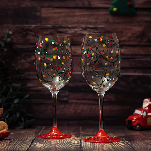 Stemmed Christmas Lights Wine Glasses Set of 2