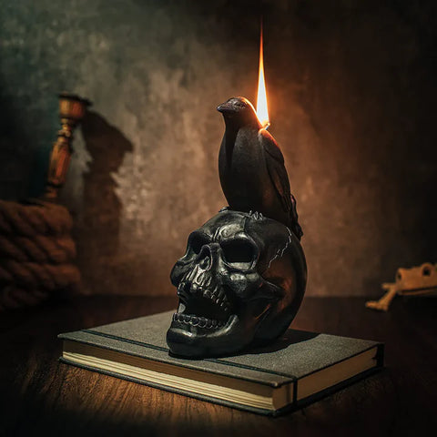 Crow Raven Skull Candle