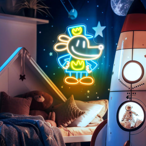 Dog Man LED Neon Sign – Vibrant Kids Bedroom Wall Decor | USB Powered Neon Light