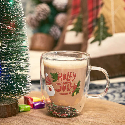 Set of 2 Holly Jolly Christmas Design Tumbler Mugs - Confetti Filled 9.5 oz