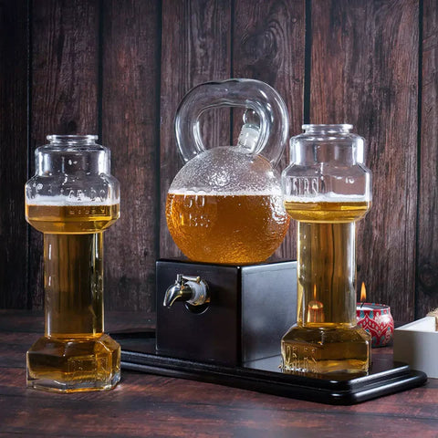 Kettlebell Whiskey & Wine Decanter Set with 4 Dumbbell Glasses