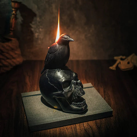 Crow Raven Skull Candle