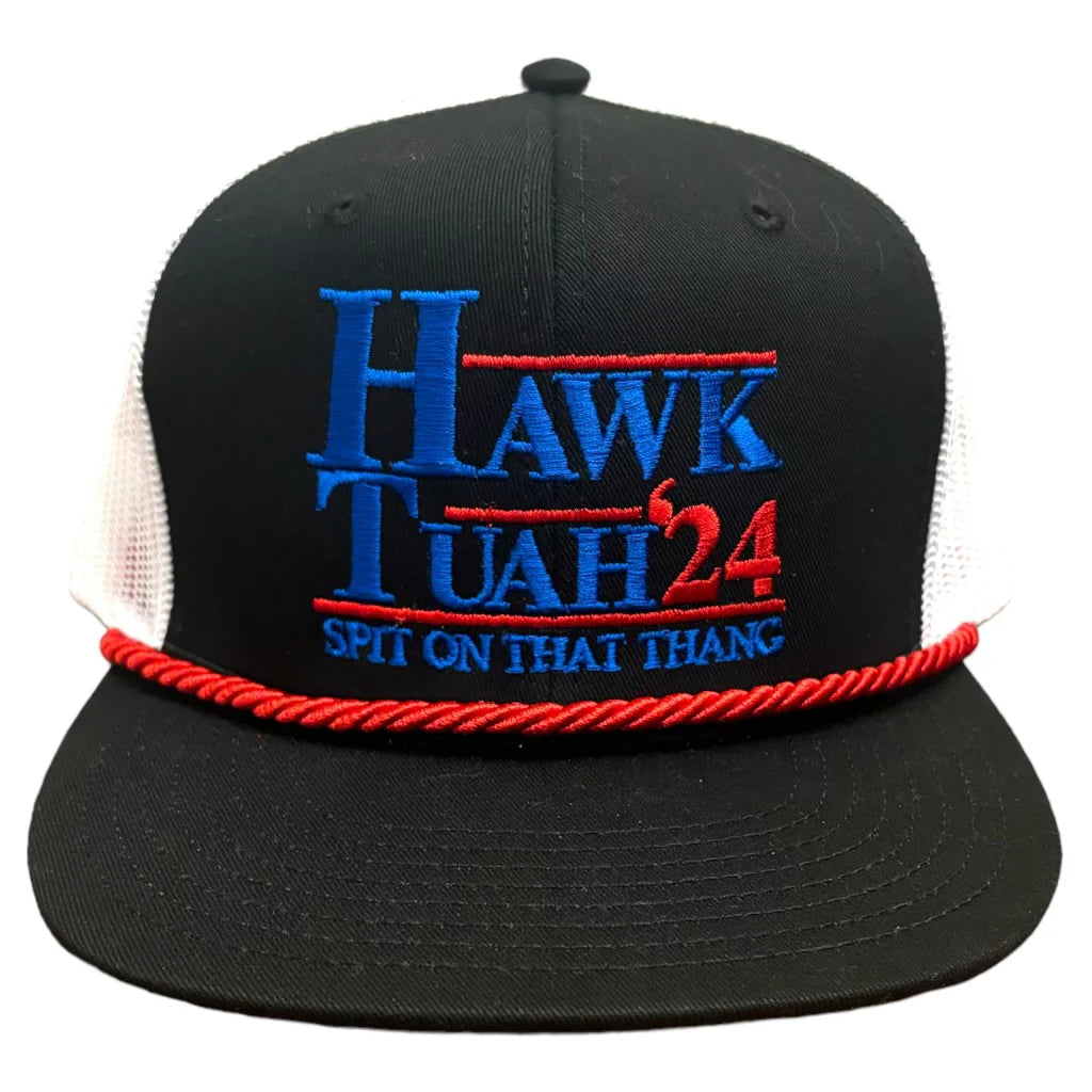 HAWK TUAH 24 - Ordered on a Black and White Mesh Snapback Hat Cap with ...