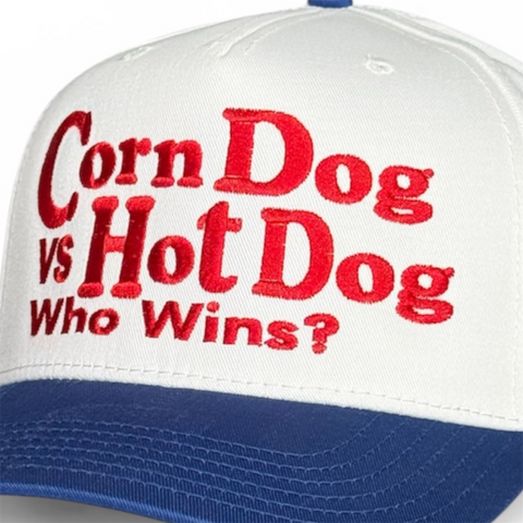 Corn Dog vs Hot Dog Who Wins? Funny Food Debate Trucker Hat July 4