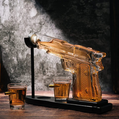 Pistol Decanter Set 9 Oz with Two 2 Oz Glasses