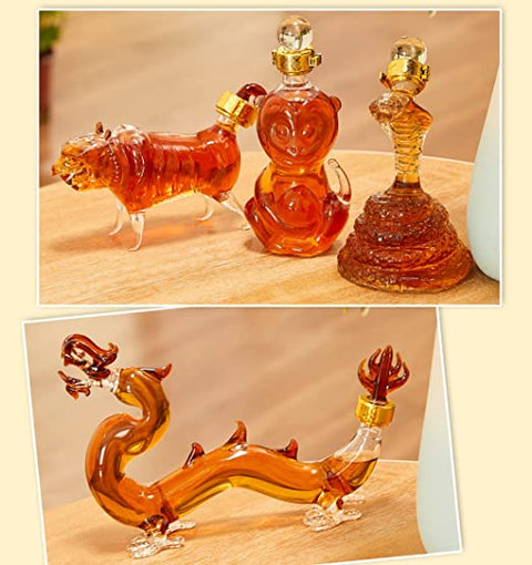 12 Chinese Zodiac Wine & Whiskey Decanter Set | Set of 12 Miniature Hand Blown Decanters