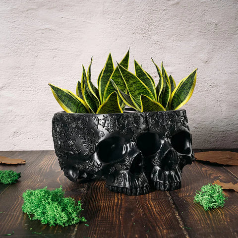 Double Head Skull Halloween Candy Bowl, Planter Pots 4" H Polyresin Spooky Skulls Server Tray