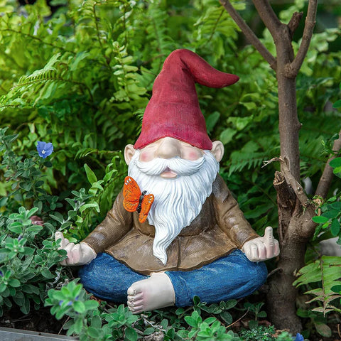 Large Meditating Zen Garden Gnome Statue Figurine - Middle Finger Angry Namaste