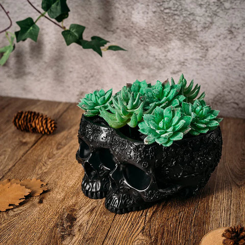 Double Head Skull Halloween Candy Bowl, Planter Pots 4" H Polyresin Spooky Skulls Server Tray