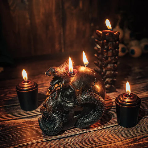 Skull Candles 4 Pack - Halloween Skeleton Snake, Spine & Black Bones Candle