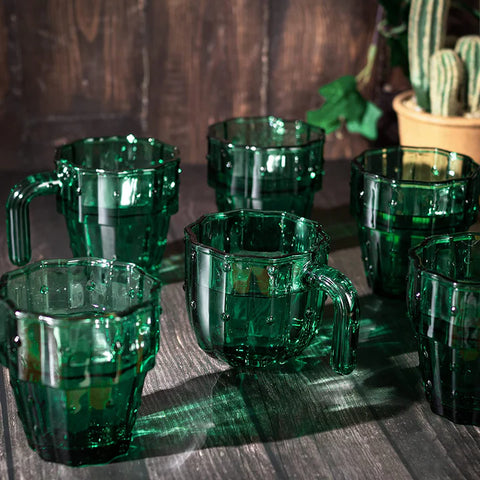 Cactus Stackable Glasses, Stacktus Gifts, Set of 6-10 oz Cactus Shape Glasses With Handles