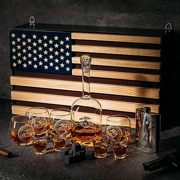 Marine Big Box Wall Decor Murphy: Decanter, 4 Whiskey Glasses, 4 Shot Glasses, Marine Flask - Gifts for Marines