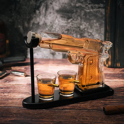 Pistol Decanter Set 9 Oz with Two 2 Oz Glasses