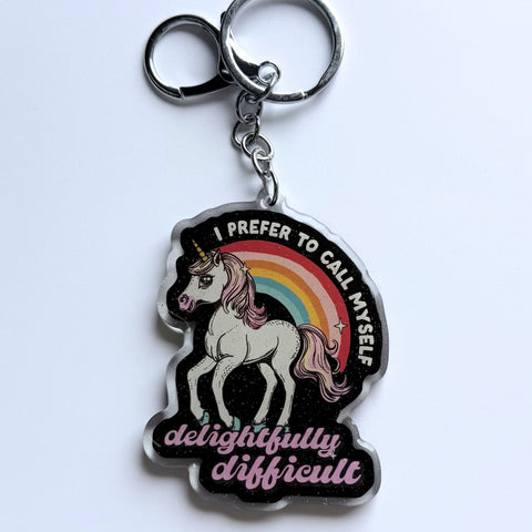 I Prefer To Call Myself Delightfully Difficult Glitter Keychain