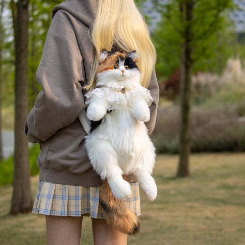 Calico Cat Backpack – Lifelike Plush Bag for Women & Kids