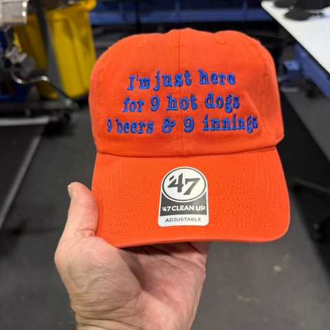 I’m Just Here for 9 Hot Dogs 9 Beers & 9 Innings Hat Funny Baseball Dad Cap