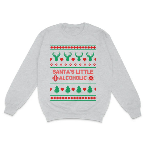Santa's Little Alcoholic Ugly Christmas Custom Printed Sweatshirt
