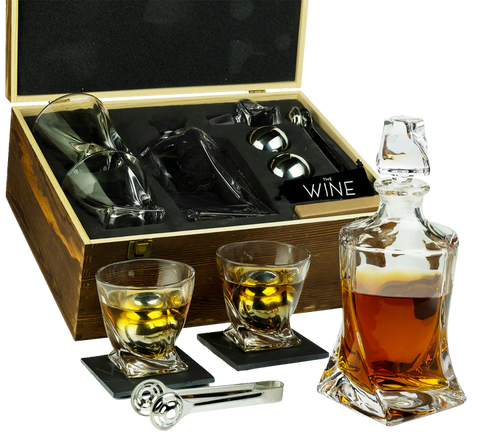 Whiskey Stones & Decanter Gift Set for Men & Women