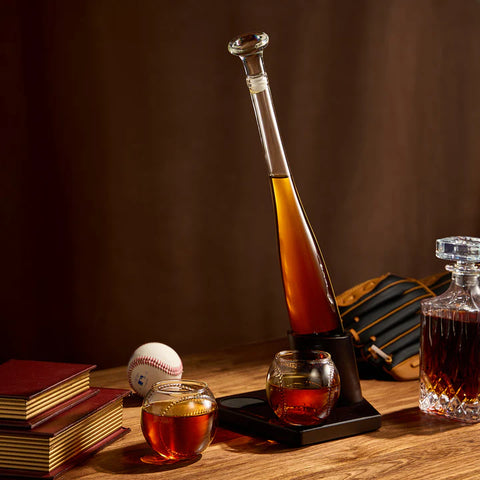 Baseball Themed Whiskey Decanter Set - 20Oz Bat Shaped Decanter with 2 11OZ Glasses