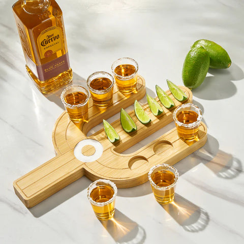 Cactus Tequila Tray & Shot Glasses Set