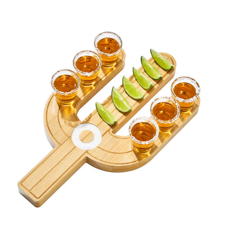 Cactus Tequila Tray & Shot Glasses Set