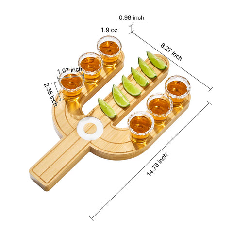 Cactus Tequila Tray & Shot Glasses Set