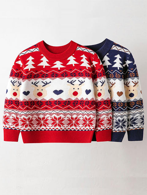 Children's Reindeer Jacquard Casual Pullover Christmas Sweater | NCS