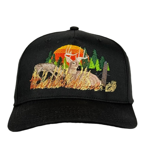 Doe & Buck Whitetail Deer Embroidered Hat Outdoorsman Cap