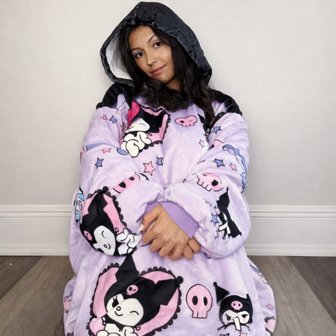 Kuromi Hello Kitty Wearable Blanket Hoodie for Kids & Adults | OLM Kuromi Hello Kitty Wearable Blanket Hoodie for Kids & Adults | OLM