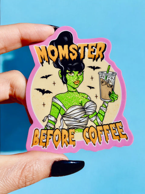 Momster Before Coffee Halloween Sticker