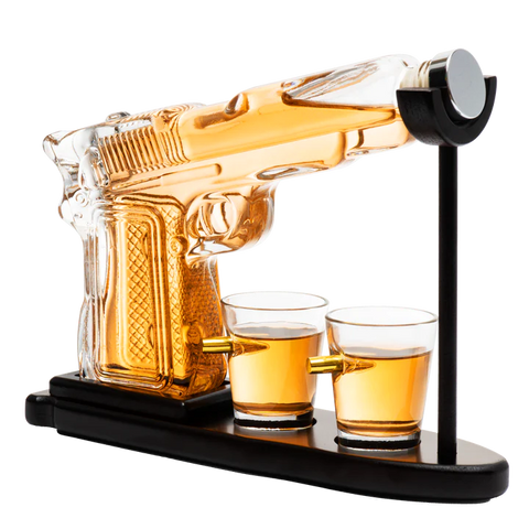 Pistol Decanter Set 9 Oz with Two 2 Oz Glasses