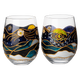 Vincent Van Gogh Wine Glasses Artisanal Hand Painted Stemless Set of 2