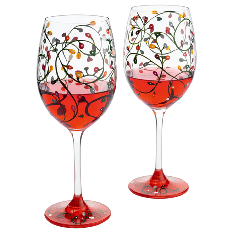 Stemmed Christmas Lights Wine Glasses Set of 2