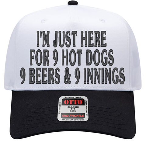 999 Challenge Hat 9 Beers 9 Hot Dogs 9 Innings Baseball Cap Funny Game Day Hat
